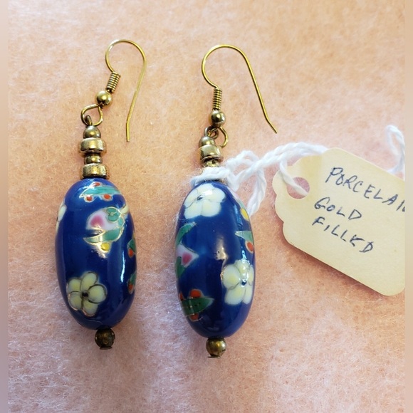 Porcelain and Gold Cloisonné Choker Necklace & Earrings Set - Picture 3 of 11